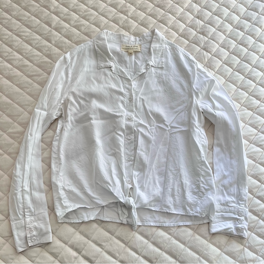 Cloth and Stone Anthropology White Collared button down tie blouse medium